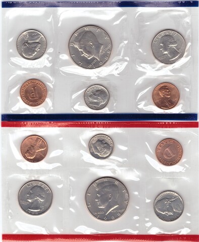 Годовой набор монет США 1988 год (5 монет + жетон - D; 5 монет + жетон - P) в родном конверте. Медно-никель, медь