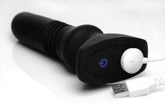 Черный фрикционный вибратор Silicone Vibrating & Thrusting Plug with Remote Control - 17,1 см. - 