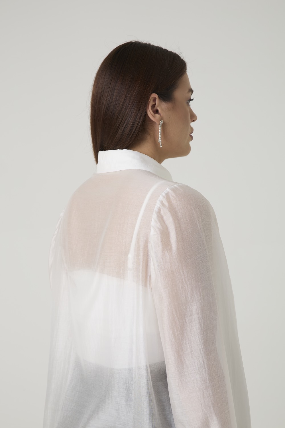 Блузка из тенселя с декоративной отстрочкой, белый