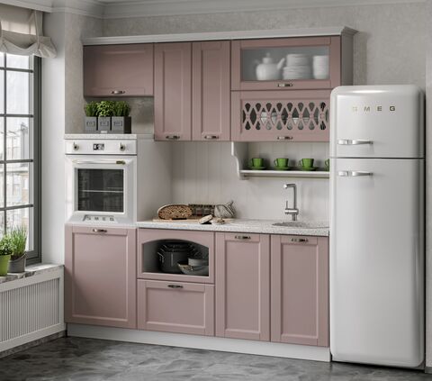 Кухня Милано 2,0м (490) Компоновка №3 (Шарли Pink, Белый (Антарес))