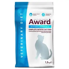 Сухой диетический корм для взрослых кошек AWARD VETERINARY DIET HYPOALLERGENIC при аллергии или пищевой непереносимости 1,5 кг
