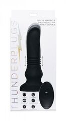 Черный фрикционный вибратор Silicone Vibrating & Thrusting Plug with Remote Control - 17,1 см. - 