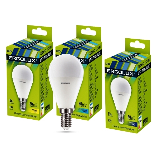 Лампа Ergolux LED-G45-9W-E14-3K шар (теплый свет)