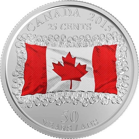 25 центов 50-летие флага Канады 2015 год UNC (Цветная)