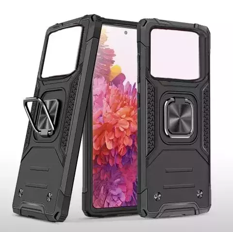 Противоударный чехол Strong Armour Case с кольцом для Poco M4 Pro (Черный)