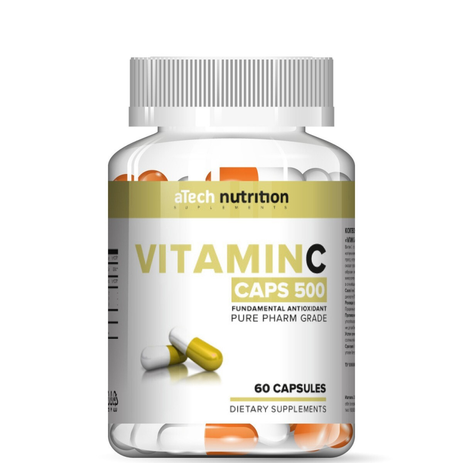 Витамин C, Vitamin C, 500 мг, aTech nutrition, 60 капсул