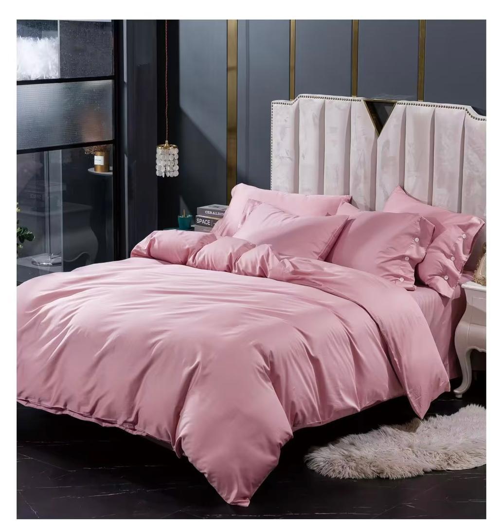 Комплект двуспалка Египетский Хлопок однотонный Розовый