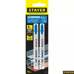 STAYER T127D, T-хвост., HSS сталь, по мягкому металлу толщиной 2-15 мм, шаг зуба 3 мм (8TPI), раб. длина 75 мм, 2 шт, полотна для лобзика (159952-3)