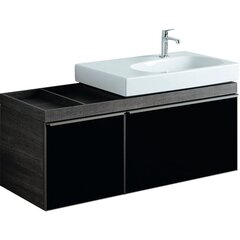 Шкафчик для раковины Geberit Citterio, с двумя выдвижными ящиками и полкой: B=133.4см, H=55.4см, T=50.4см, черный / глянцевое стекло, темный дуб / меламин, структура дерева фото
