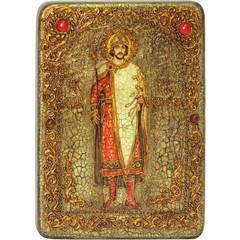 Инкрустированная икона Святой благоверный князь Борис 29х21см на натуральном дереве, в подарочной коробке