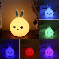 Мягкий силиконовый ночник Colorful Silicone Lamp, голубой зайчик