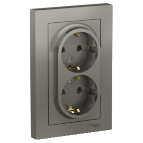 Розетка двойная с заземлением, 16А, в сборе. Цвет Сталь. Schneider Electric AtlasDesign. ATN000924