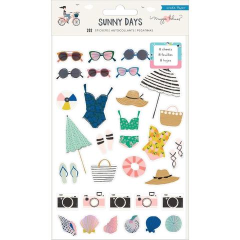 Стикеры Sunny Days от Crate Paper- Icons & Phrases W/Foiled Accents -202 шт. (8 листов 12х19 см )