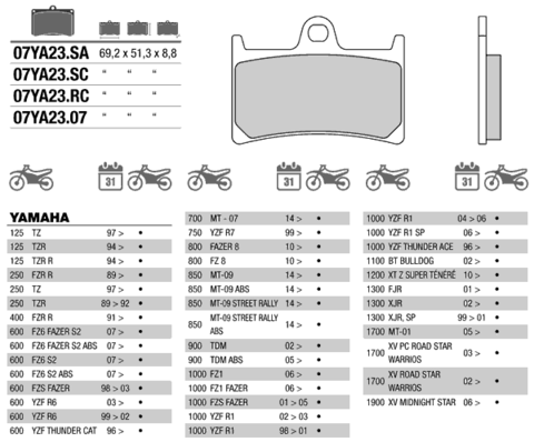 Передние тормозные колодки для YAMAHA FZ6 FAZER, MT-09, XV, YZF, 07YA23LA (FDB605)