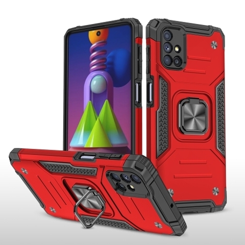 Противоударный чехол Strong Armour Case с кольцом для Samsung Galaxy M51 (Красный)