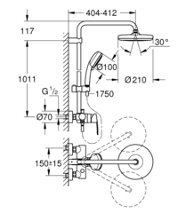 Душевая система с однорычажным смесителем настенного монтажа, GROHE Tempesta Cosmopolitan System 210, хром, (26224001)