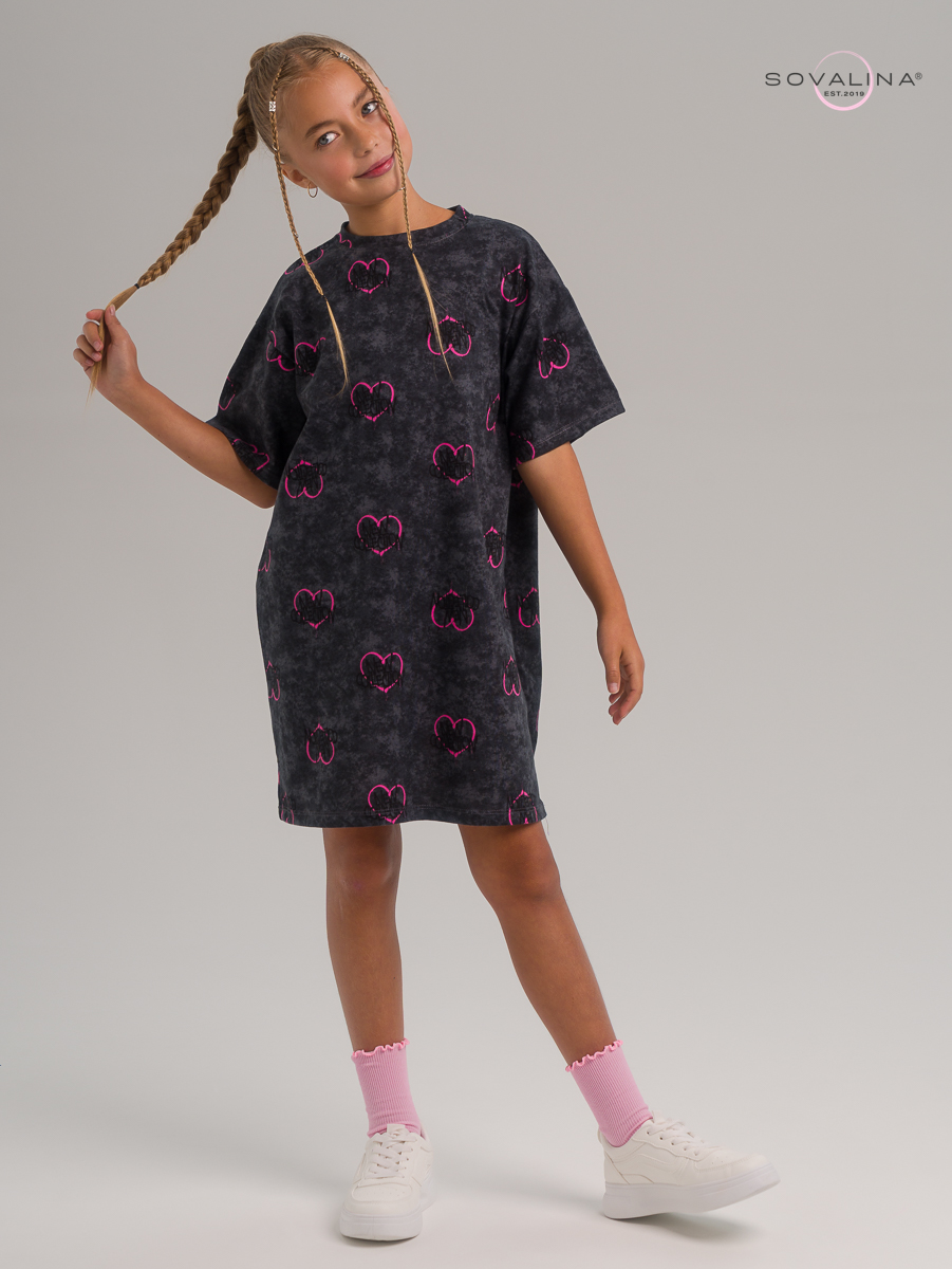Платье Teen варенка графит сердце