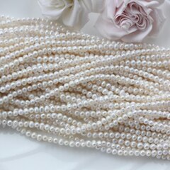 Жемчуг натуральный речной, круглый, 3-4 мм, 1 нить, Ж003