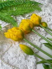 Тюльпаны силиконовые как настоящие, Волнистый край, качество ПРЕМИУМ, Желтые, высота 40 см, букет 5 штук.