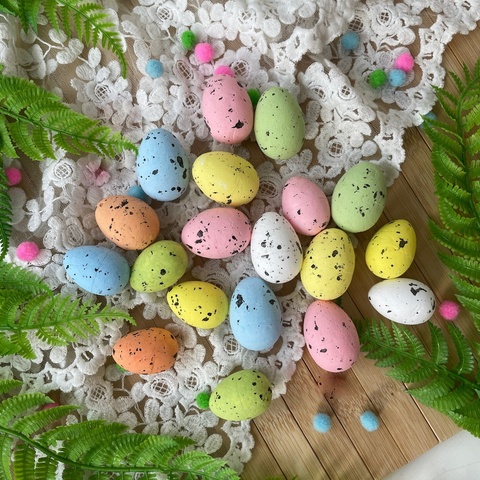№2 Пасхальный декор, Яйцо разноцветное из пенопласта, 3*4 см и 3,5*2,5 см, набор 20 шт.