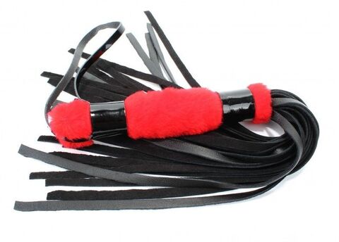 Черная плеть с красной меховой рукоятью - 44 см. - БДСМ Арсенал BDSM Light 740002ars