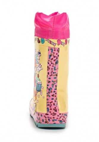 Резиновые сапоги Винкс (Winx) утепленные на шнурках для девочек, цвет желтый розовый. Изображение 4 из 8.