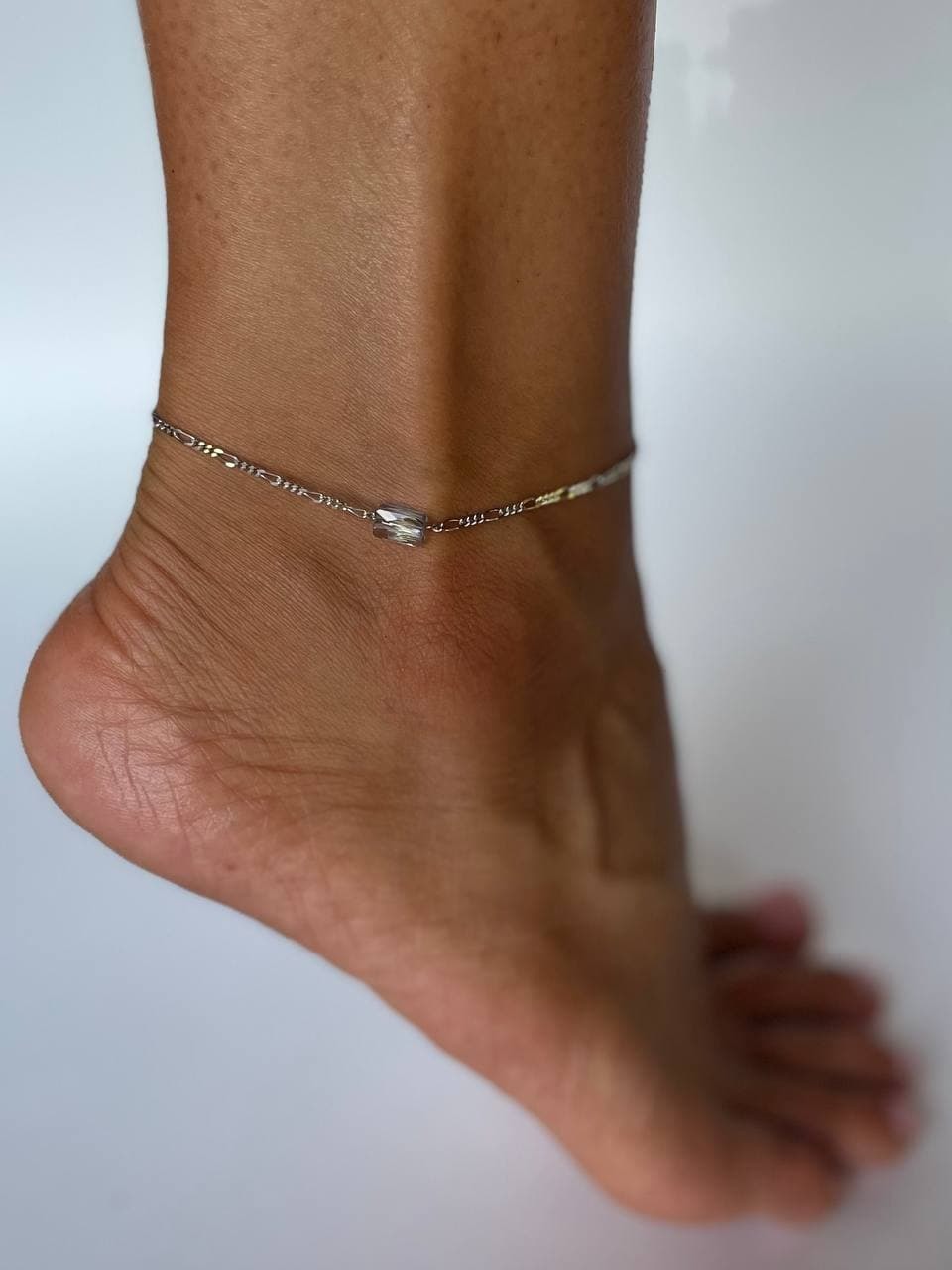 Серебряный браслет на ногу, анклет, с кристаллом Swarovski