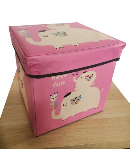Детский складной пуф-короб для хранения 2 в 1, 29х30х30 см, цвет розовый, рисунок слоники