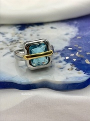 Кольцо серебро и золото с синим (лазурным) камнем