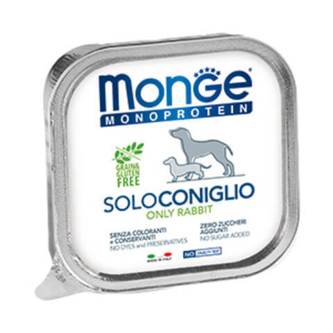 Купить Monge Monoprotein Solo Manzo Only Rabbit Монобелковый паштет с кроликом для взрослых собак всех пород 150 гр