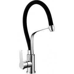 SAP4-D097 Смеситель для кух. мойки с гибким изливом в мягком чёрном кожухе, картридж ø35, материал нерж