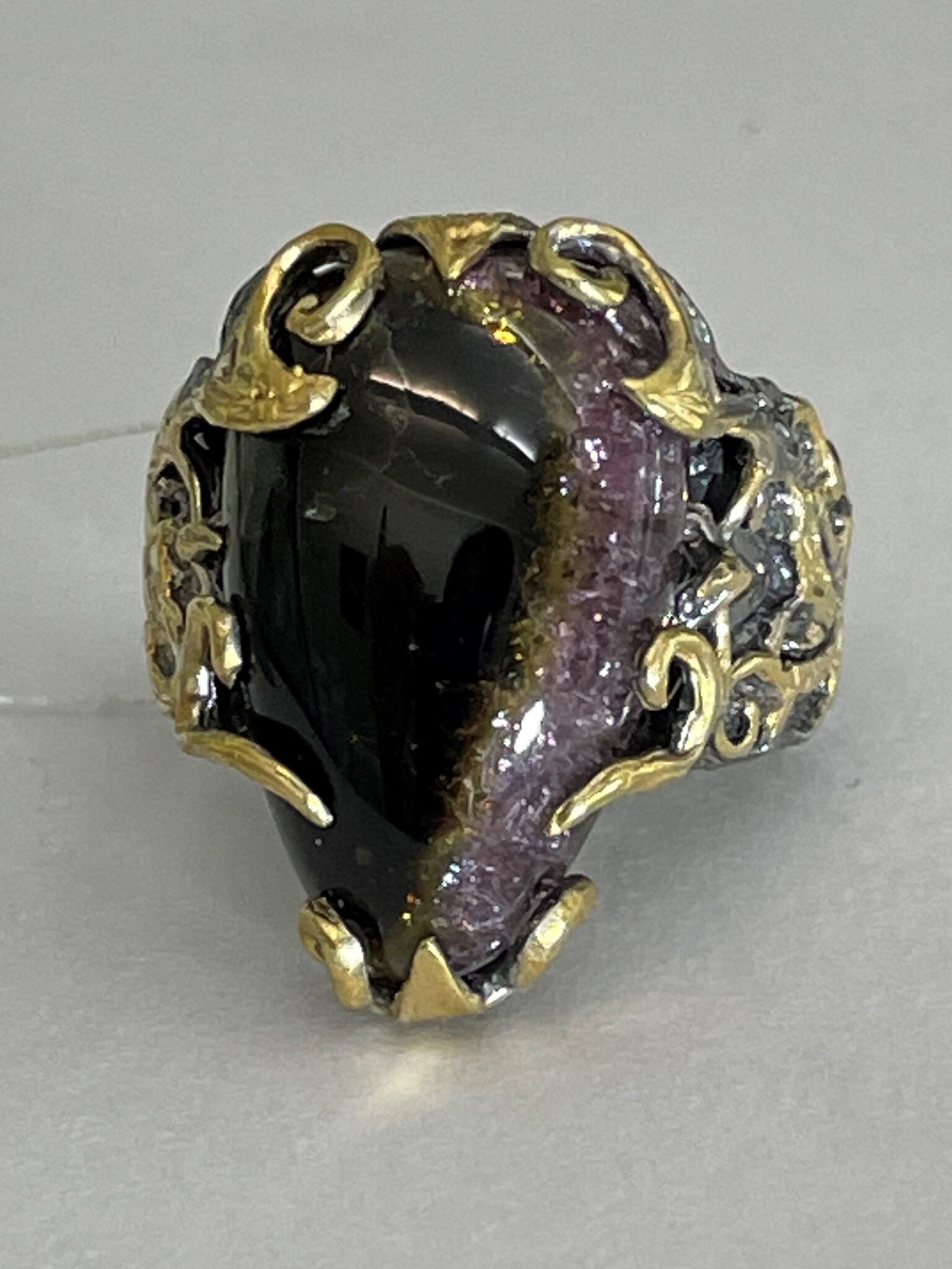 Капля-турмалин (серебряное кольцо с позолотой)