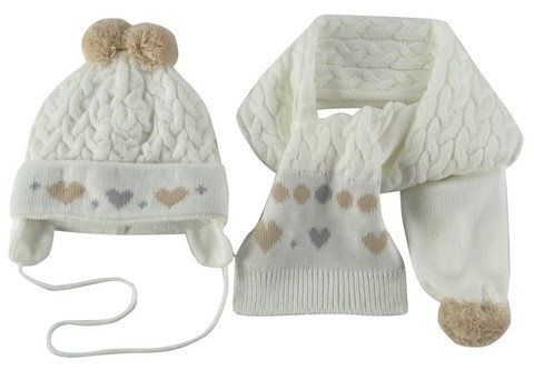 Комплект шапка с завязками и шарф Wojcik, цвет экрю