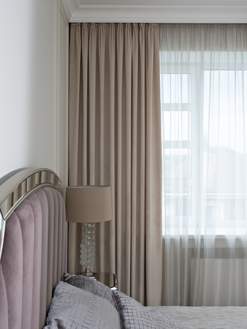 Портьера 275х260 Garda Decor Silkу 5 бежевая на подкладе