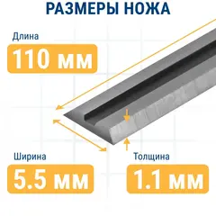 Нож для рубанка ПРАКТИКА 110 мм х 5,5 мм, твердосплавный (TCT), (2 шт) для рубанков 110 мм (791-646)