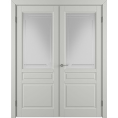Двустворчатая распашная дверь Бриз светло-серая эмаль со стеклом