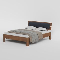 Кровать 90x200, Баямо, массив дуба срощенного, мягкое изголовье темное, табачный