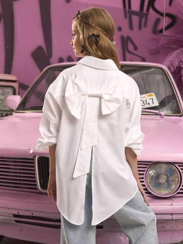 Рубашка для девочки белая с бантом на спине