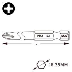 Бита PH2 х90мм S2 1шт SGS 6390-6.0-PH2