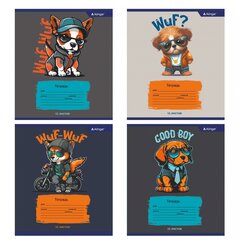 
          Тетрадь 12л., клетка, Alingar, скрепка, блок офсет, 100% белизна, мелованный картон (стандарт), "Wuf. Dogs"