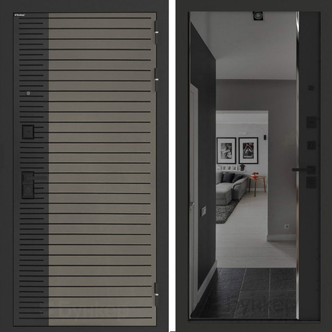 Входная металлическая дверь с зеркалом Бункер HIT Хит B-15 Веллюто кофе / зеркало Панорама ФЛЗ - 618 Черный кварц