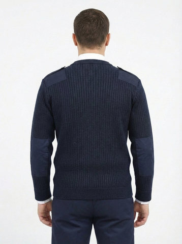 Свитер с накладками п/ш (синий, ворот V)