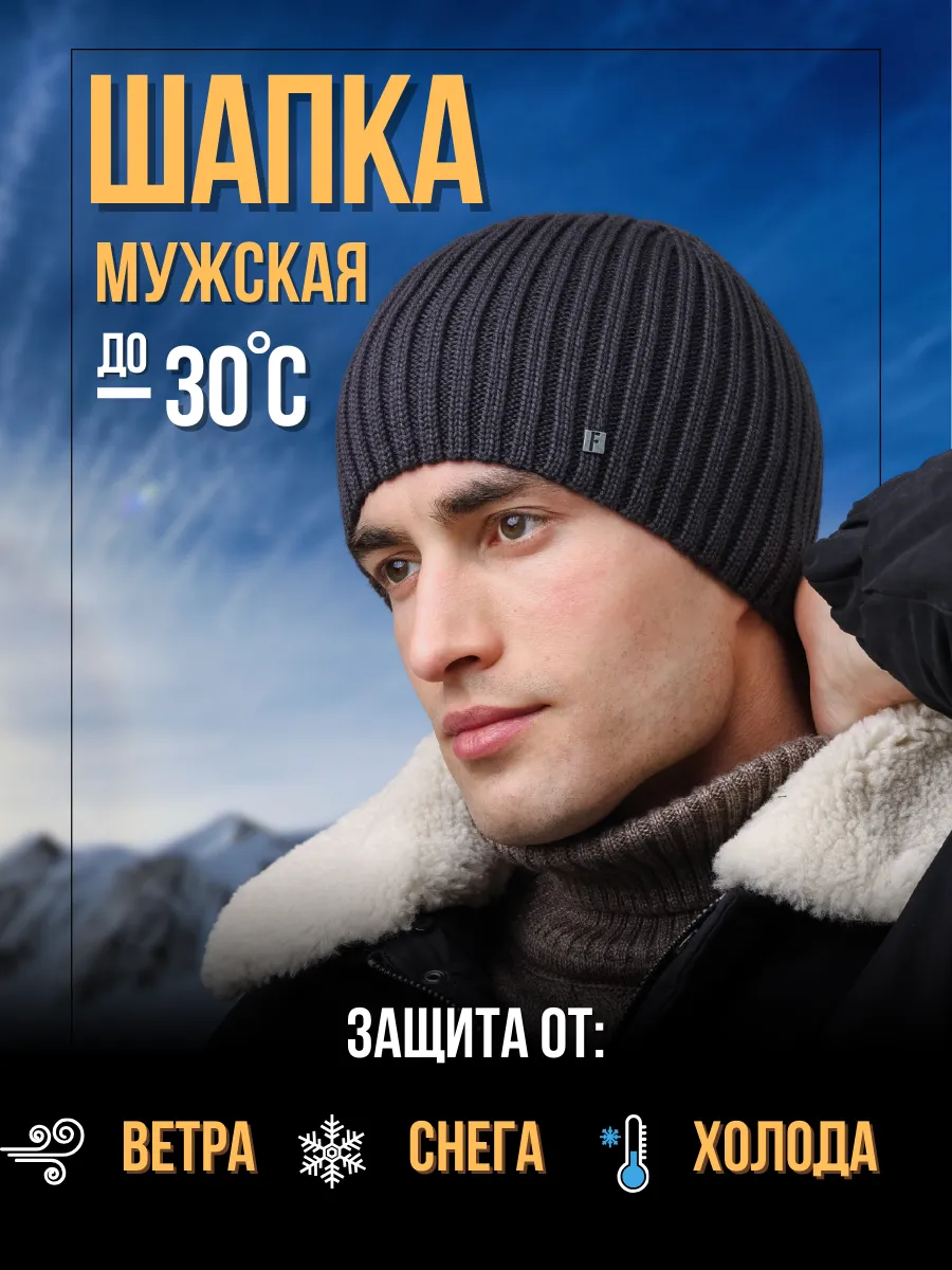 Шапка зимняя на флисе вязаная бини