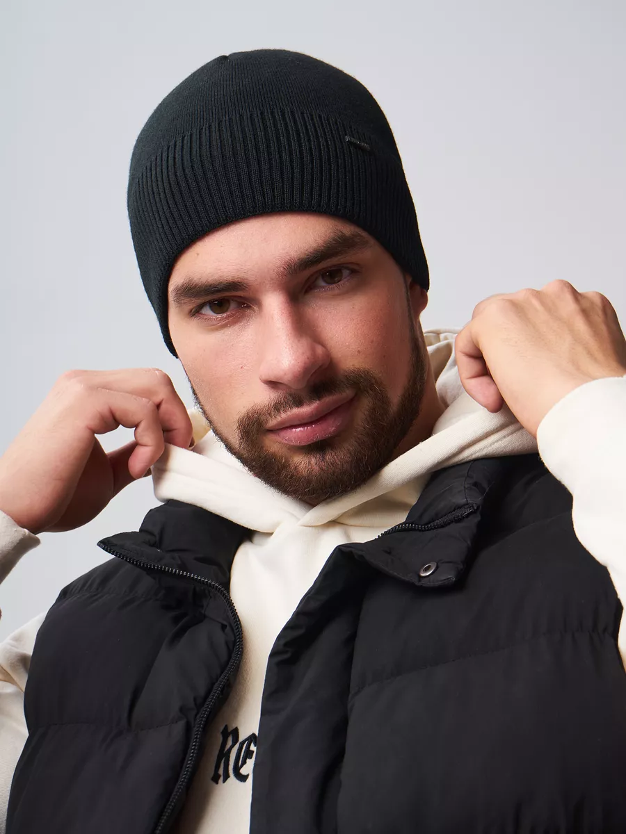 Шапка зимняя на флисе вязаная бини