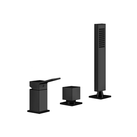 Gessi Rettangolo K Смеситель для ванны на 3 отверстия, с переключателем и ручным душем, без излива, цвет: черный 53043#299