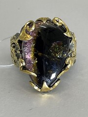 Капля-турмалин (серебряное кольцо с позолотой)