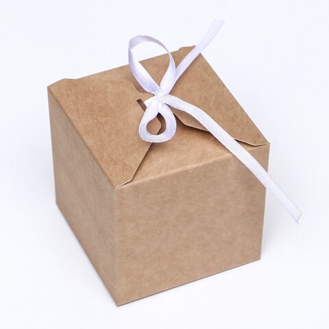 Коробка складная одиночная Куб «Крафт», с лентой, 8*8*8 см, 1 шт.