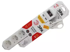 Сетевой фильтр ЭРА с заземл. с выкл. 5гн 1.5м USB белый