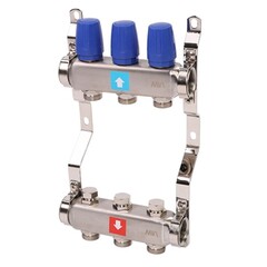 Блок коллекторный MVI из нержавеющей стали DN 25-3 выхода G 3/4, без расходомеров, без дренажного крана и воздухоотводчика, евроконус, MS.403.06