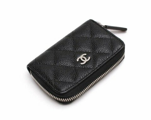 Кошелек для карт и монет для женщин Chanel на молнии черный